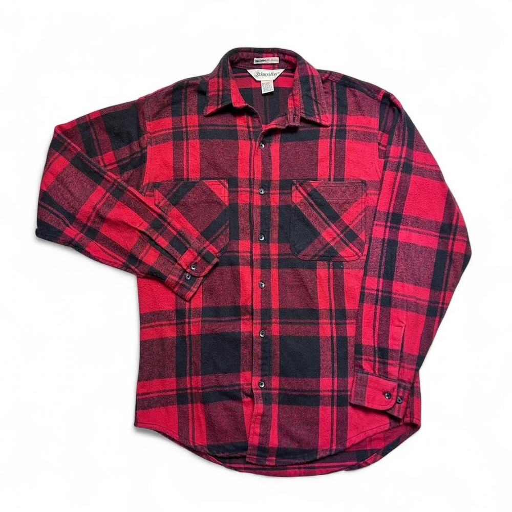 St. John's Bay Vintage Big Mac Flannel Red Black Plaid Cotton Shirt Medium